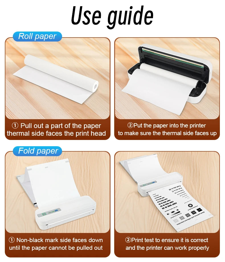 Guide showing how to use roll paper and fold paper for quick-drying printing