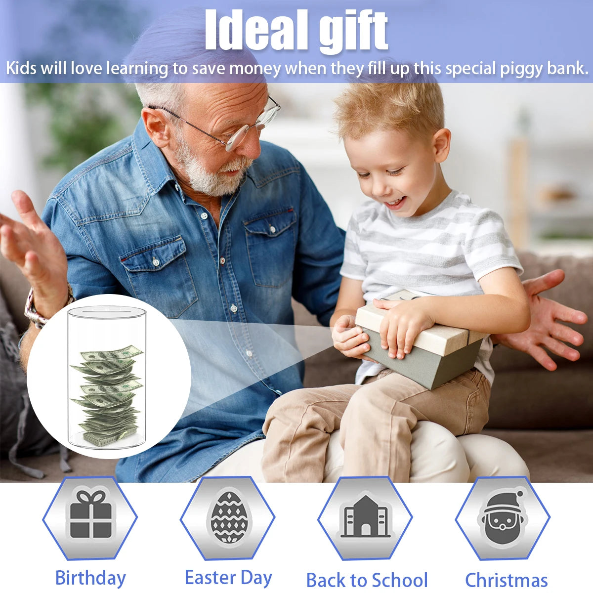 Clear Acrylic Piggy Bank for Adults and Kids