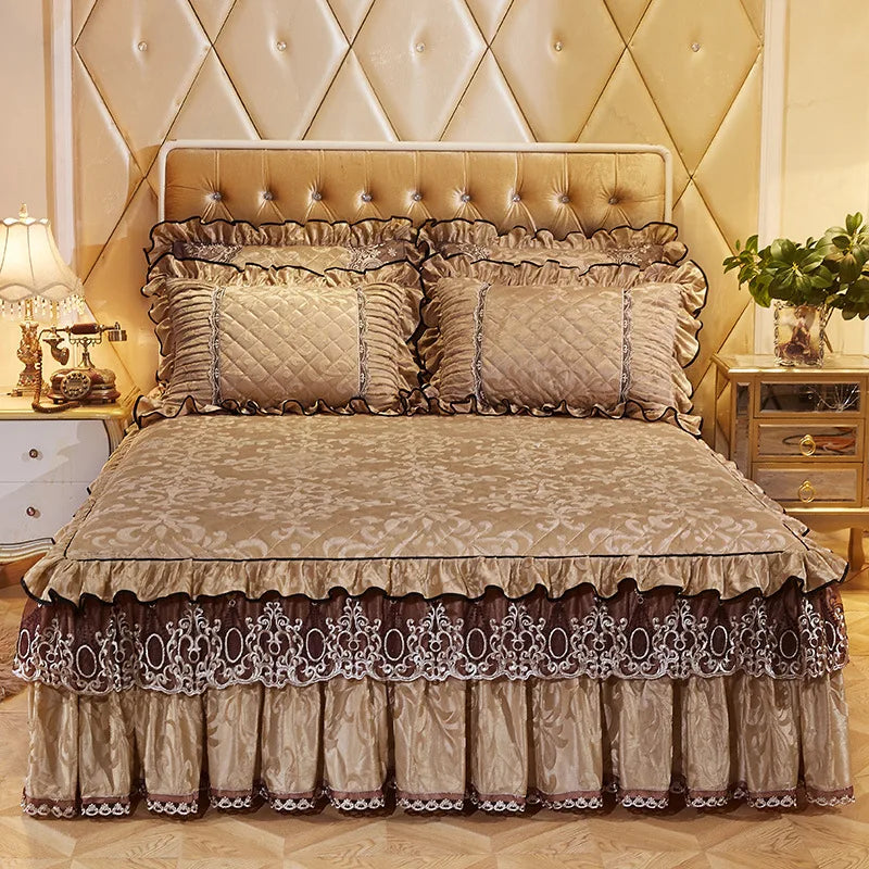 Lace Bed Skirt Set with Matching Pillowcases