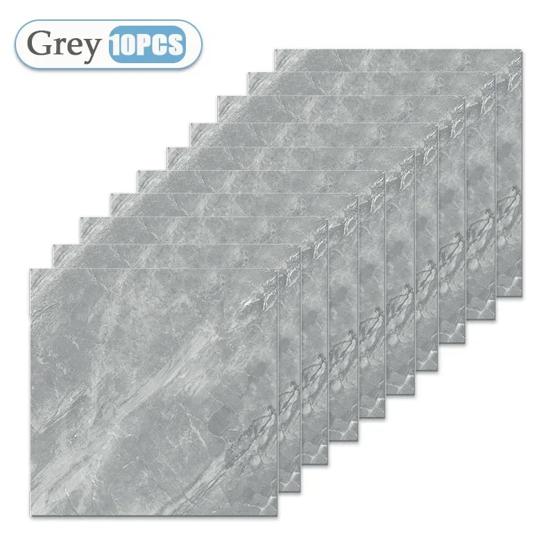 Grey self-adhesive waterproof tile stickers arranged in a staggered, stepped pattern.