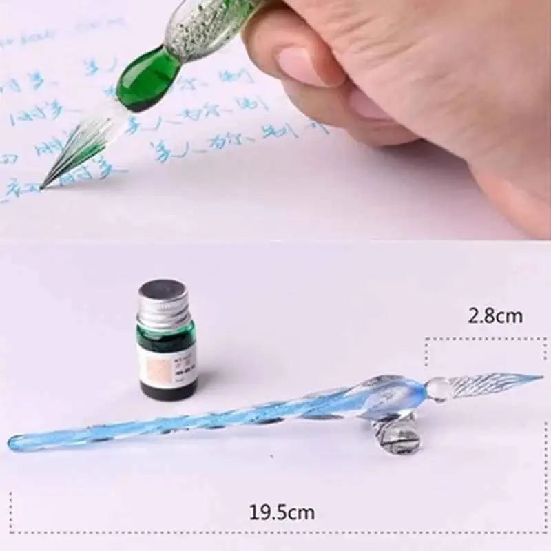 Crystal Glass Dipping Pen with Gold Ink Set