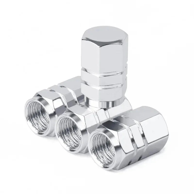 Silver aluminum alloy tire valve caps for various vehicles