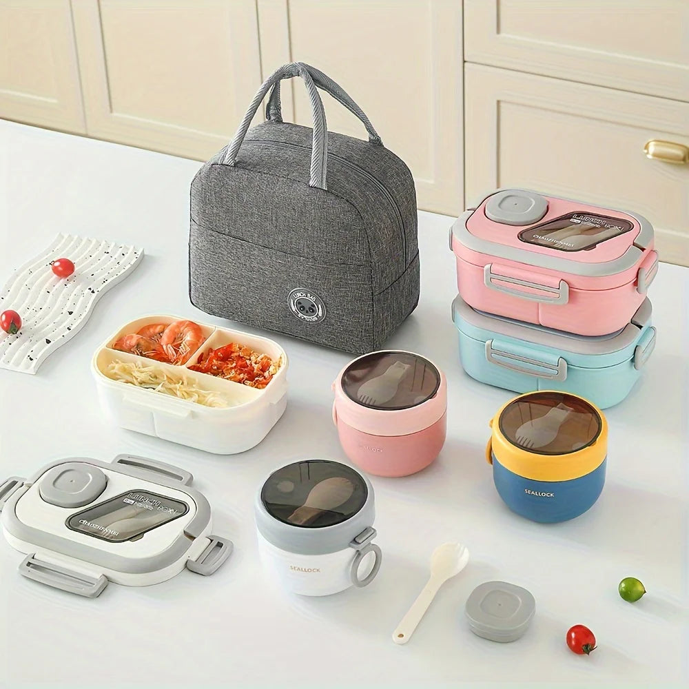 3-Piece Insulated Lunch Box Set with Reusable Cutlery