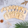 A set of eight wooden baby closet dividers showing various sizes for newborn to two-year-old babies.