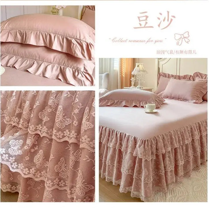 Lace Ruffled Bed Skirt with Non-Slip Mattress Cover