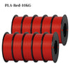 A bundle of ten red PLA filament spools, each weighing 10KG, for a 3D printer.