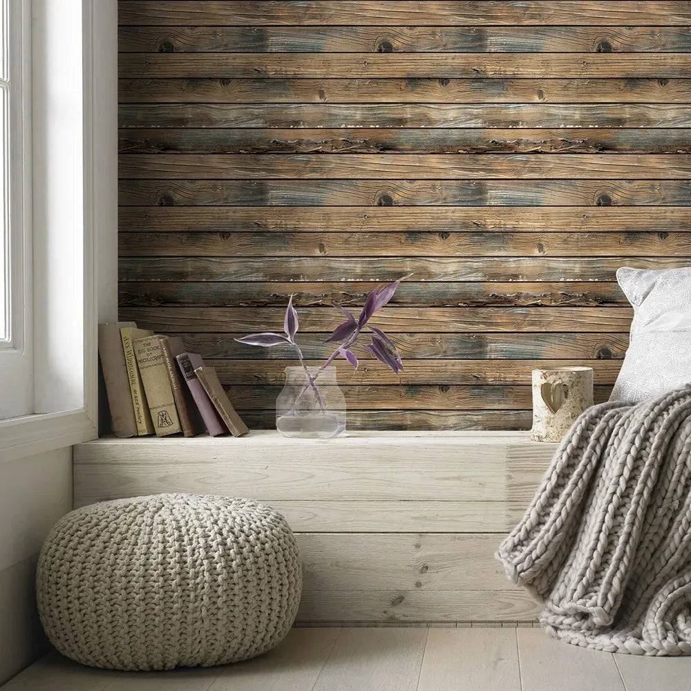 Retro Wood Grain Peel and Stick Wallpaper