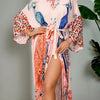 Peacock Print Beach Kimono Cover-Up