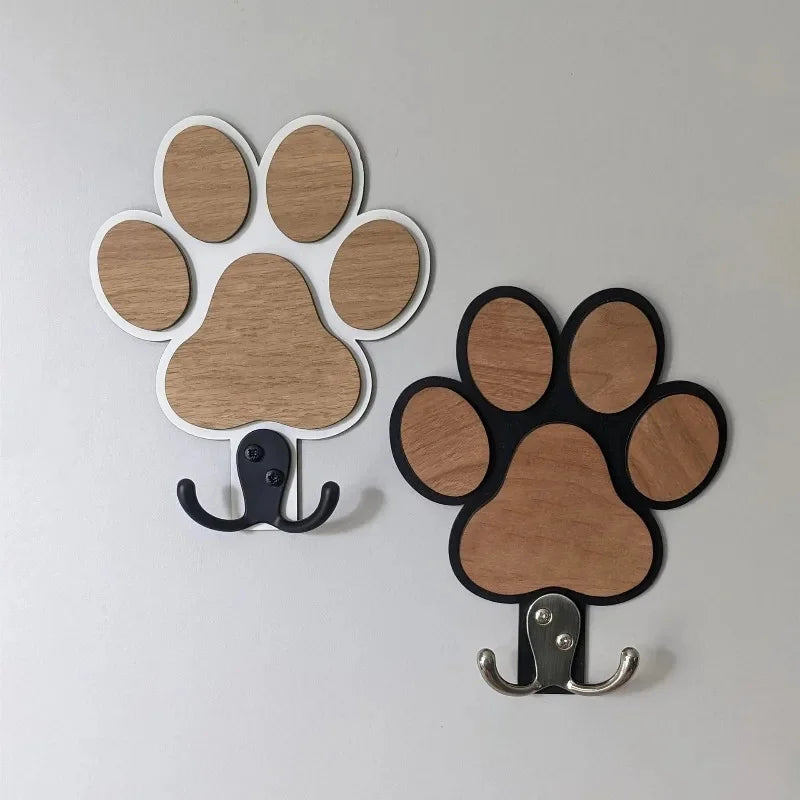 Wooden Paw Print Dog Leash & Collar Wall Hanger