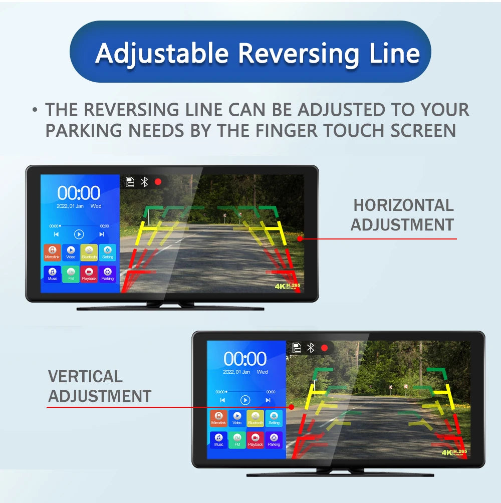 A monitor displaying an adjustable reversing line feature, showing horizontal and vertical adjustments.