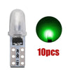 A package of 10 T5 wedge LED bulbs for various automotive lights, showing the bulb and its base.