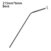 A bent stainless steel straw measuring 215mm by 6mm.