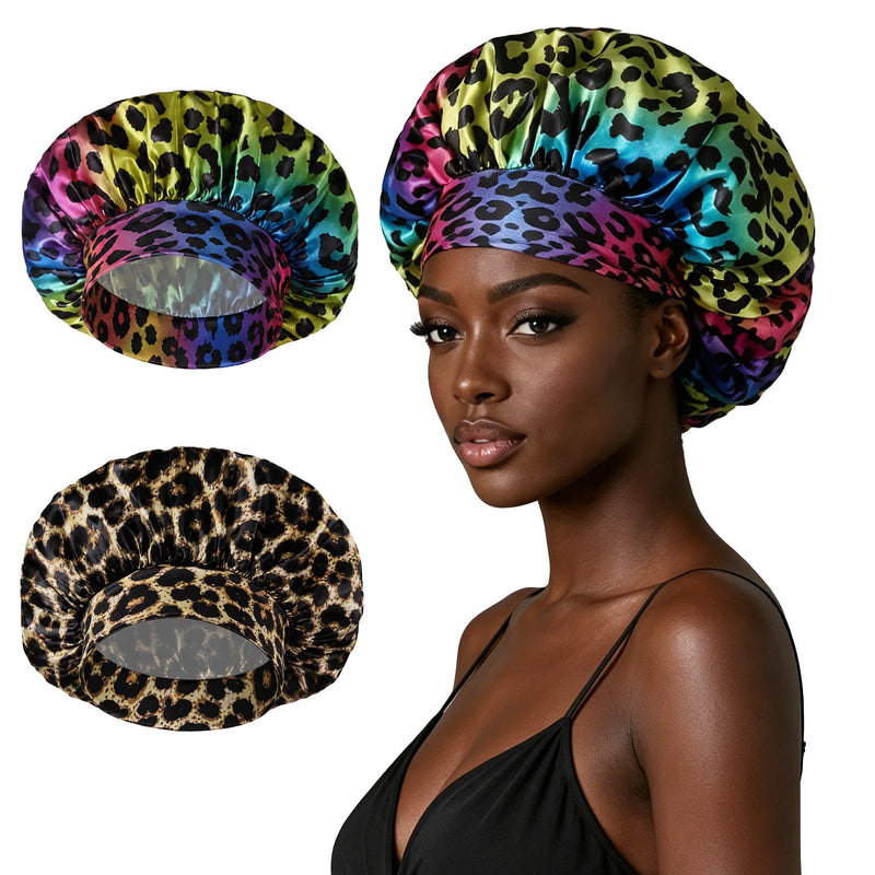 Gorro de dormir de satén con estampado de leopardo