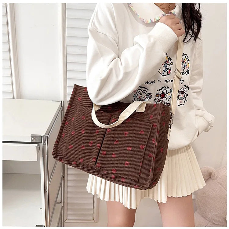 Strawberry Bowknot Canvas Tote Bag