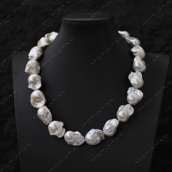 Weiße Barock-Keshi-Perlenkette mit Zirkonia-Verschluss