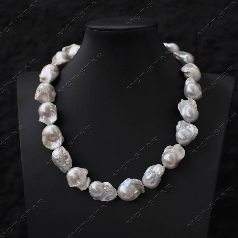 White Baroque Keshi Pearl Necklace with CZ Clasp