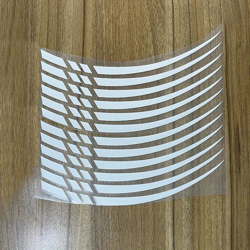 A clear vinyl decal sticker set featuring multiple curved, parallel stripes designed for motorcycle wheel rim decoration.