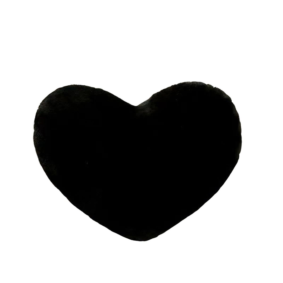 A black heart-shaped plush throw pillow.