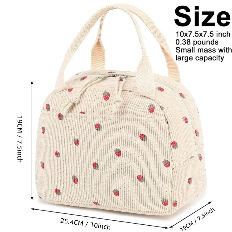 Insulated Corduroy Lunch Bag for Kids and Adults