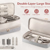 A double-layer large storage case for hair tools and accessories, showing the interior and various tools.