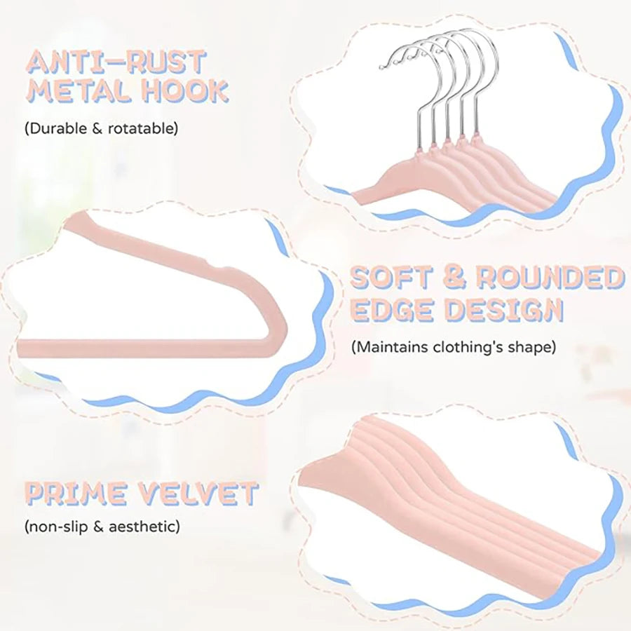 Kids' Velvet Non-Slip Slim Hangers with 360° Swivel Hooks (10-Pack)