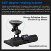 Black 4-inch dual view dashcam with an adjustable front camera mounted on a suction cup