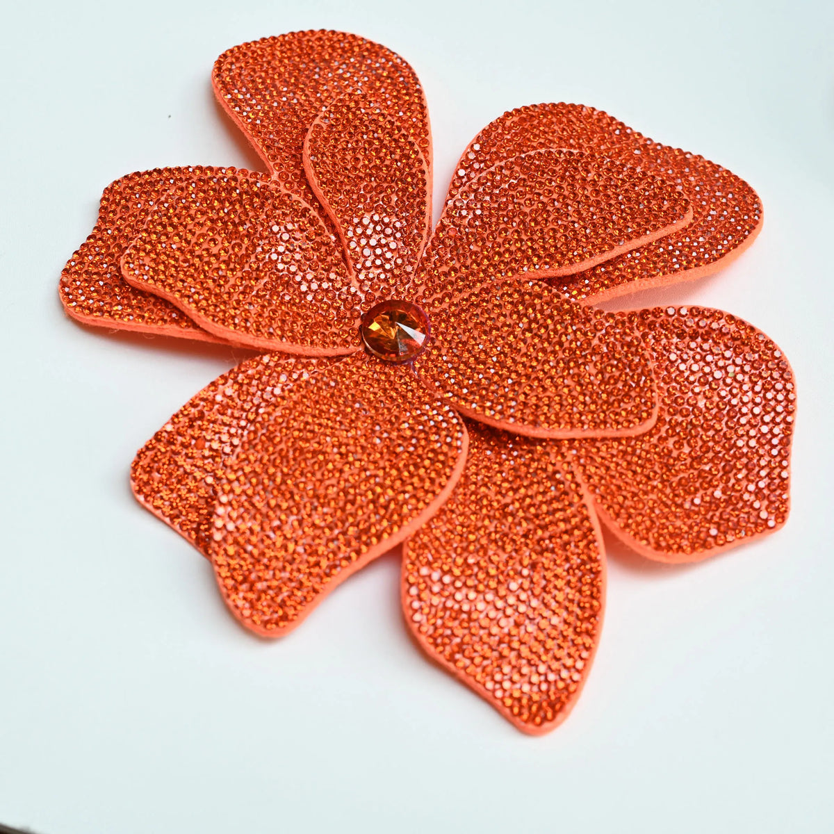 Orange crystal rhinestone flower sew-on patches for clothing and accessories