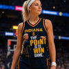 Indiana University basketball player wearing a navy blue jersey and white headband during a game.