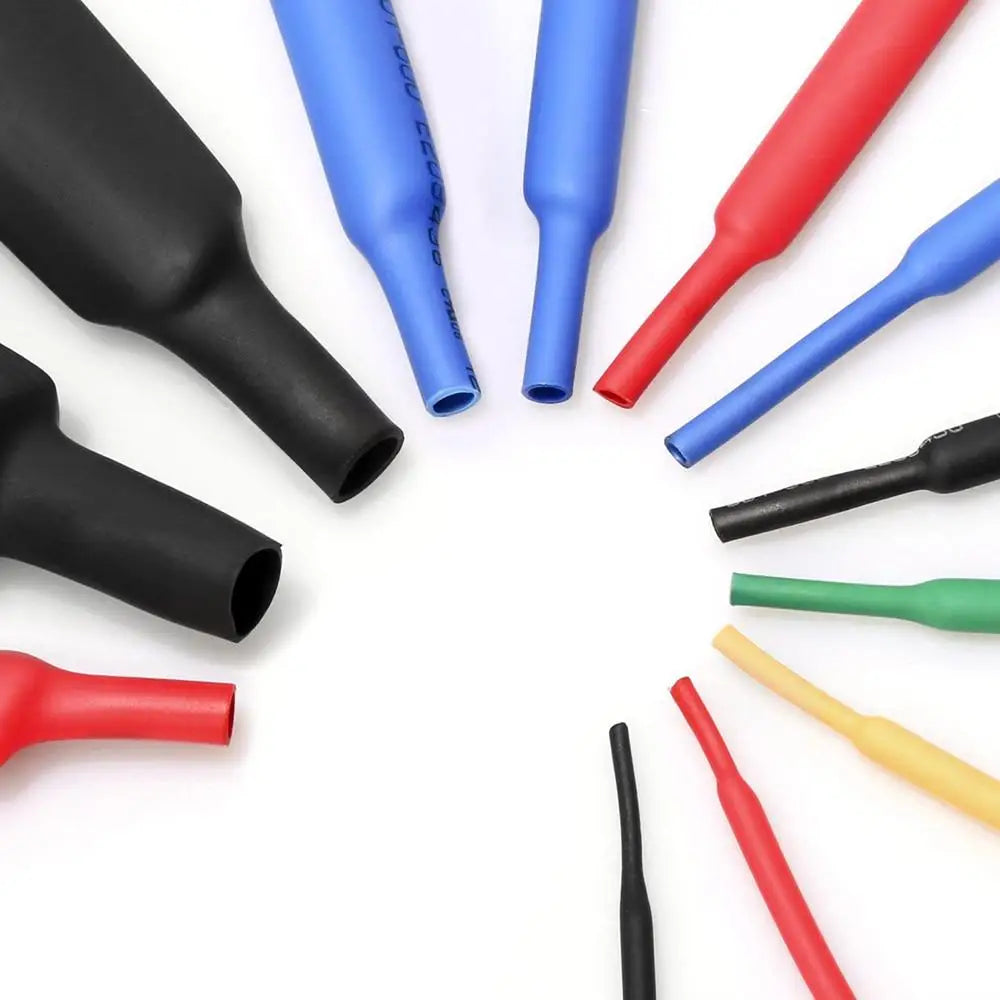 Assortment kit of heat shrink tubing in various colors including black, blue, red, and yellow.