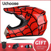 Red Uchoose full-face off-road helmet with black accents and a gift package.