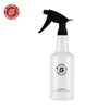 A white plastic spray bottle with a black nozzle and pump mechanism for cleaning products.