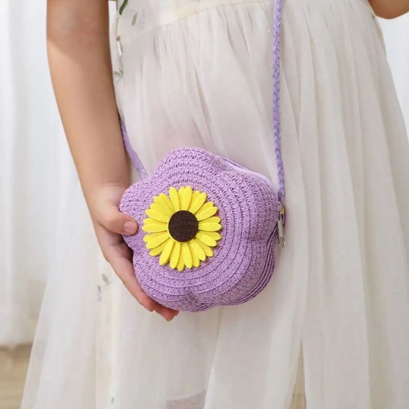 Floral Woven Straw Crossbody Bag