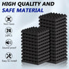 A stack of black pyramid acoustic foam panels for soundproofing and insulation.