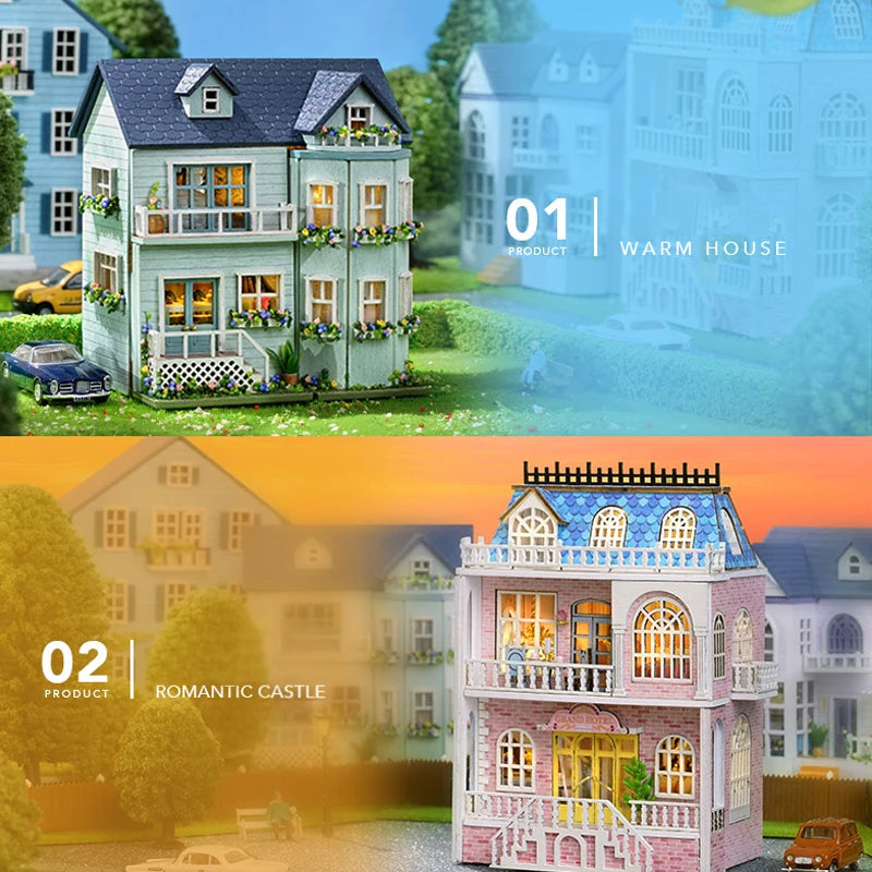 DIY Miniature Wooden Dollhouse Kit with Lighting