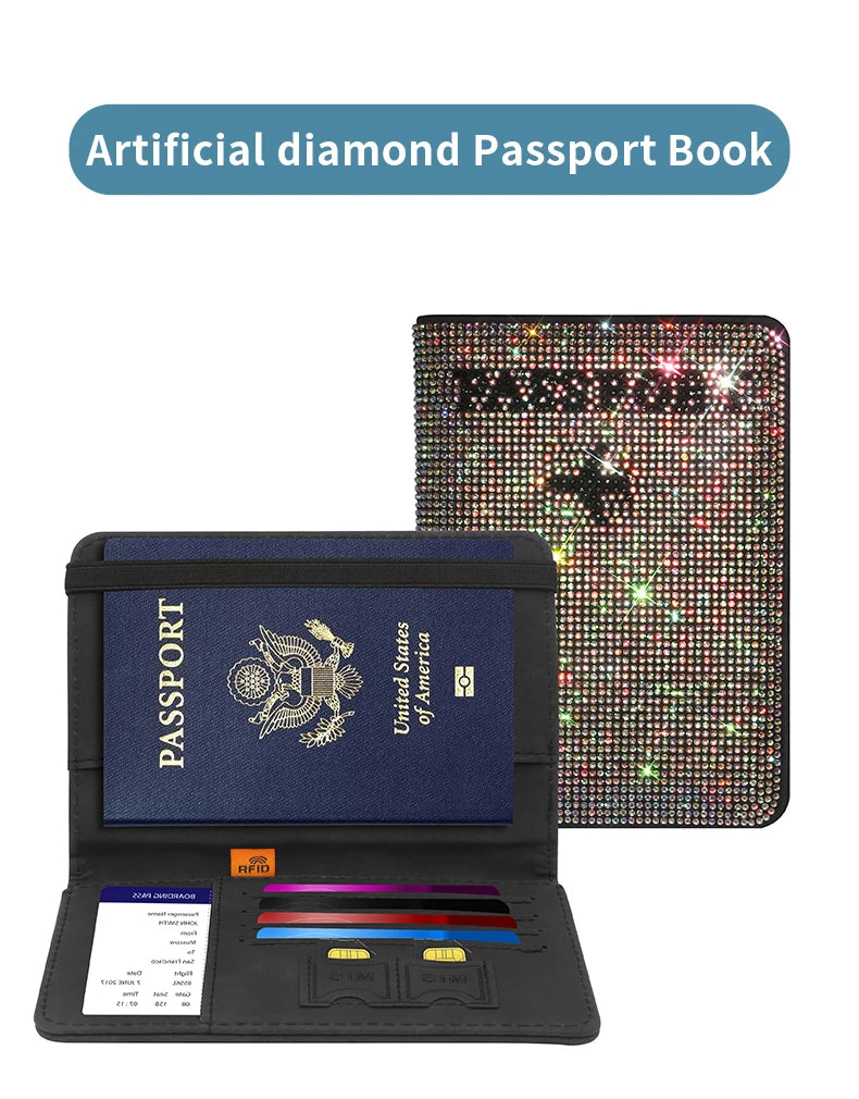 Crystal Rhinestone Passport & Card Holder Case