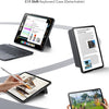 Estuche de teclado magnético y desmontable flexible para iPad, mostrado en varios contextos.