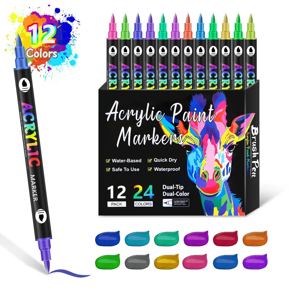 Dual-Tip Acrylic Paint Markers Set for Art and Craft Projects