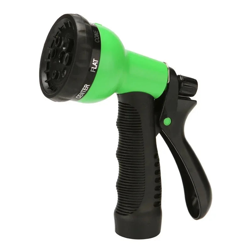 A black and lime green high-pressure garden water nozzle with a flat cone tip.