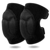 A pair of black thick cushioned knee pads for gardening, work, and sports.