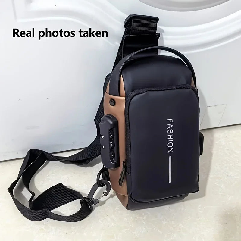Oxford Sling Bag for Men with Zippered Phone Pocket