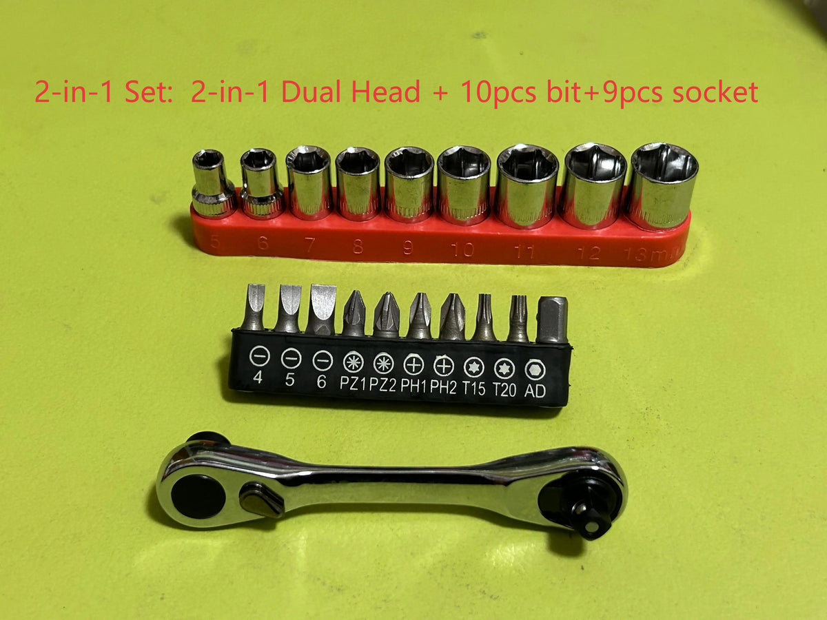Compact 2-in-1 Ratchet Wrench with Socket and Bit Drives