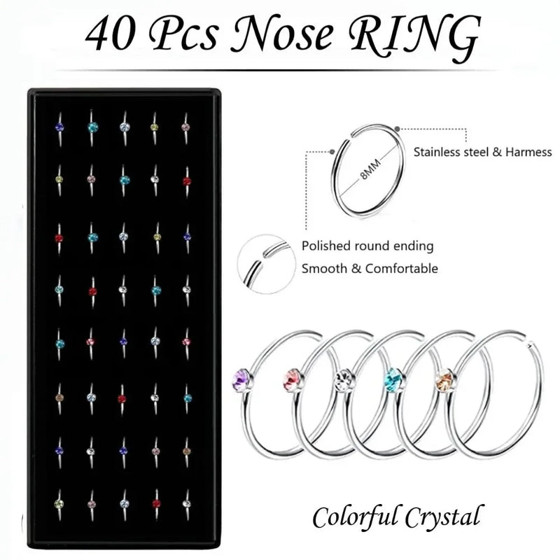 Stainless Steel Nose Studs with Crystal Accents