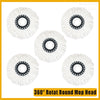 A set of white microfiber mop heads with black accents, designed for 360° rotation.