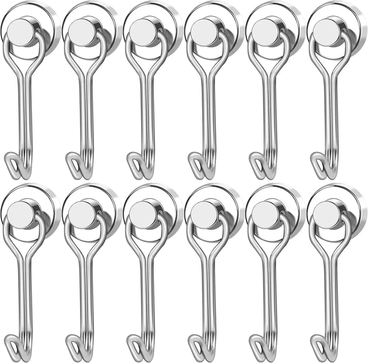 A set of heavy duty magnetic hooks designed for gripping refrigerator and metal surfaces.