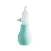 A light teal baby nasal aspirator with a white silicone tip.