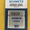 Pack of ten Schmetz universal sewing machine needles labeled 130/705 H 80/12