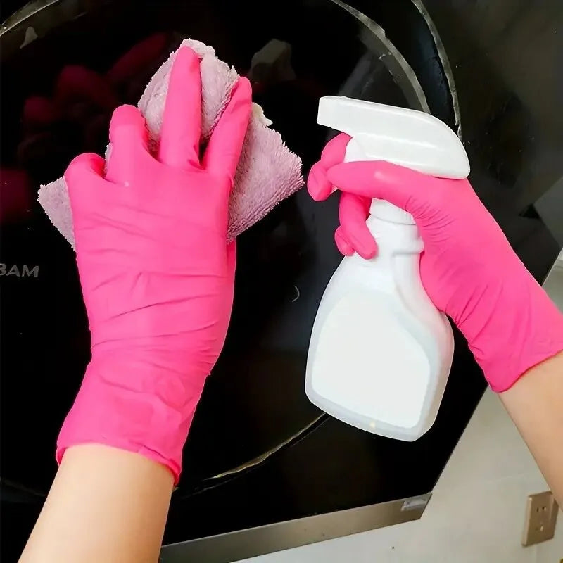 Pink Nitrile Disposable Gloves – Latex-Free, Waterproof, Multi-Purpose Cleaning & Household Protection