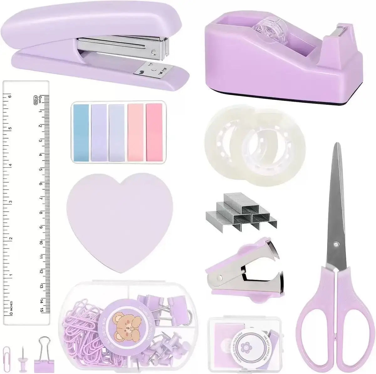 Macaron Office Desk Accessories Kit with Stapler, Tape Dispenser, and Scissors