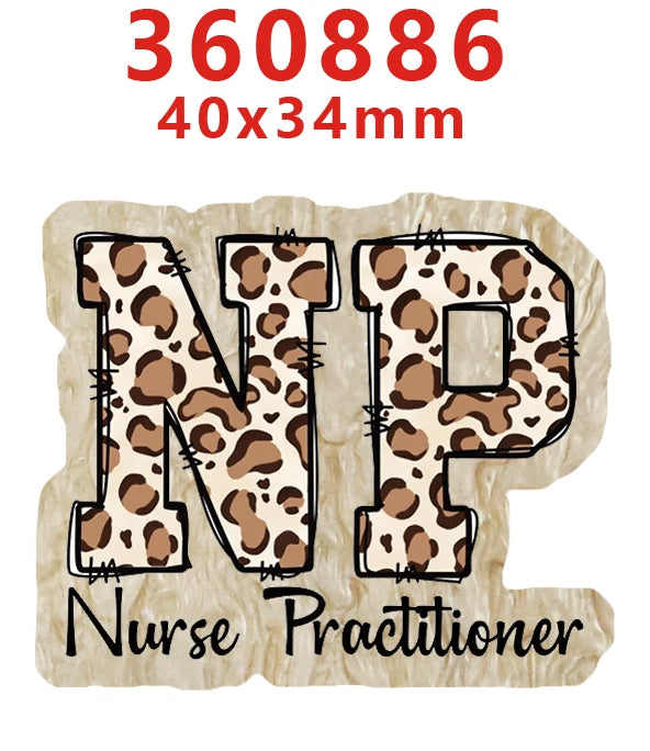 A set of leopard print acrylic nurse badge charms measuring 40x34mm.