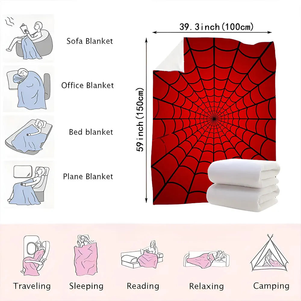 Red Spider Web Print Cozy Flannelette Throw Blanket